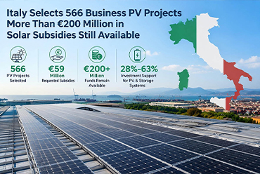 Seleccionados 566 proyectos italianos de subsidios para energía fotovoltaica; subsidios totales de aproximadamente 59 millones de euros
